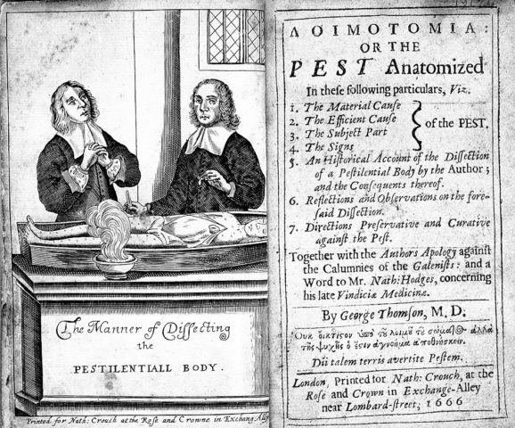 Loimotomia, ou le manuel de dissection des pestiférés, publié à Londres en 1666.