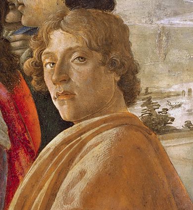 Autoportrait de Botticelli, publié vers 1475. Détail issu de L'Adoration des mages.